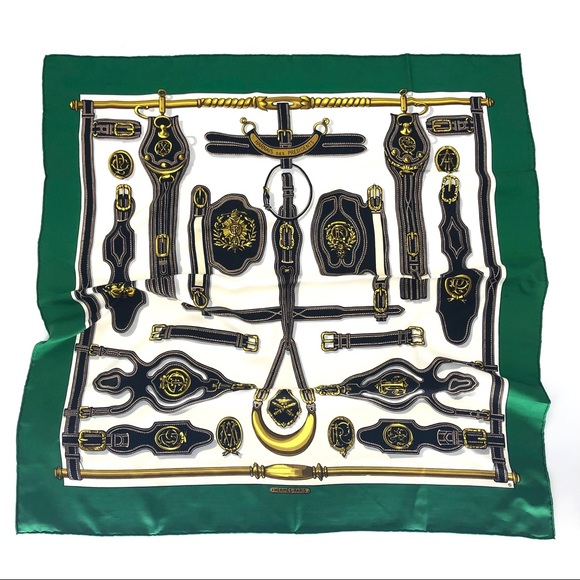 Hermes Accessories - Hermes Silk Scarf Harnais Des Presidents Green